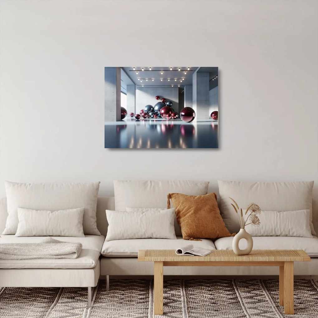 Obraz na szkle - 3D przestrzeń z kulami II. (70x50 cm)