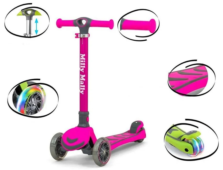 Milly Mally hulajnoga dla dzieci Scooter Boogie różowy, 80,6 x 59 x 25 cm