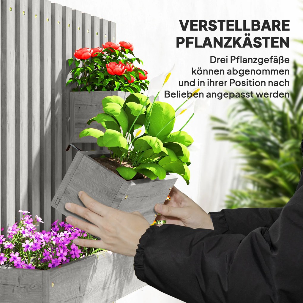 Outsunny Zestaw skrzynek na kwiaty, montaż ścienny, swobodnie przenośne, lite drewno, 60 x 16 x 80 cm | Aosom PL
