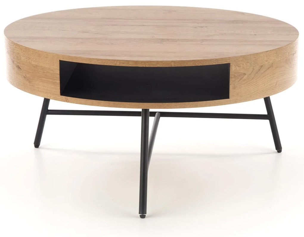 Okrągła ława z półką, dąb złoty/czarna, 80/41 CAMILA ława dąb złoty/czarny