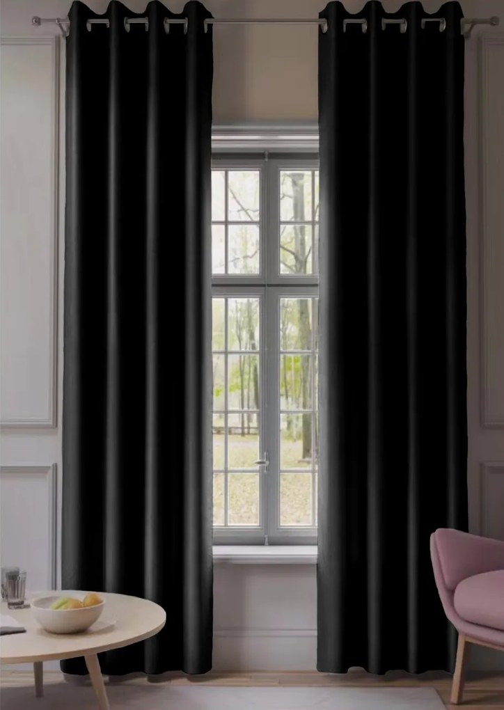 Czarna zasłona OXFORD 140x250 cm Zawieszanie: Taśma z wiązaniami