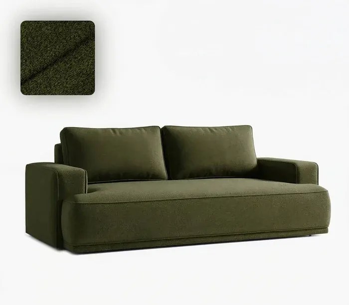 Sofa z Funkcją Spania CAMELIA Oliwkowa Boucle Japandi