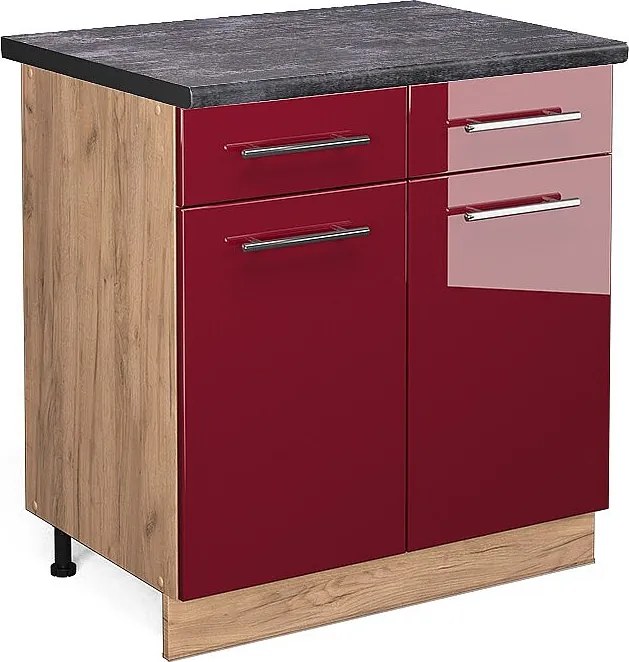 Szafka dolna do kuchni bordowa czerwień wysoki połysk 80x60x82 fame-line