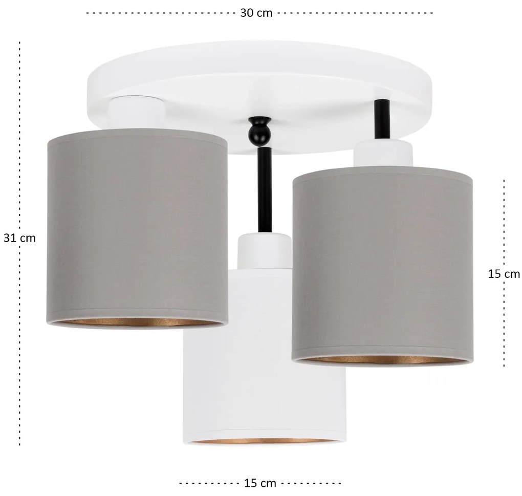 Lampa sufitowa biała trzypunktowa z szaro-białymi abażurami C-3030WE-G
