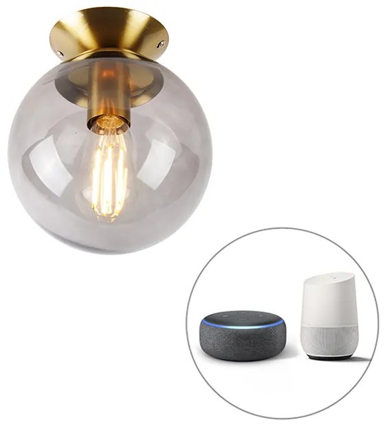 Inteligentna lampa sufitowa mosiężna z przydymionym szkłem w tym Wifi ST64 - Pallon ArtDeco Oswietlenie wewnetrzne