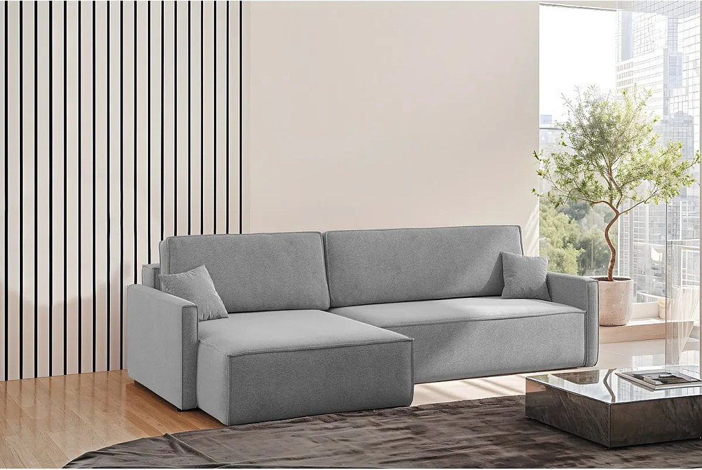 Narożnik z funkcją spania i pojemnikiem w kształcie L Carlos, tkanina Salvador, Szary, Lewy