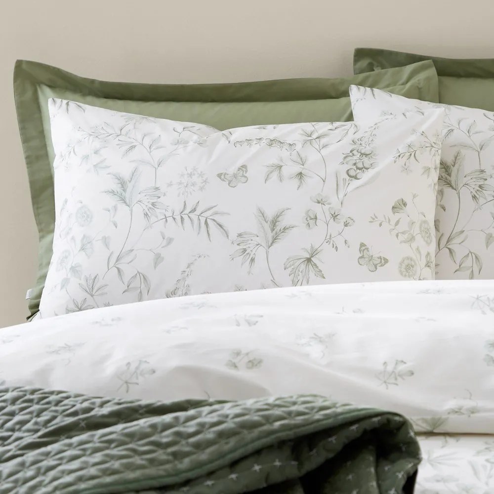 Zielono-kremowa bawełniana pościel dwuosobowa 200x200 cm Thea Floral – Bianca
