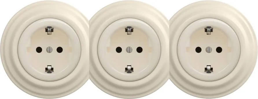 Kliklap - Potrójne retro gniazdo ścienne z ramką SCHUKO 230V beżowe