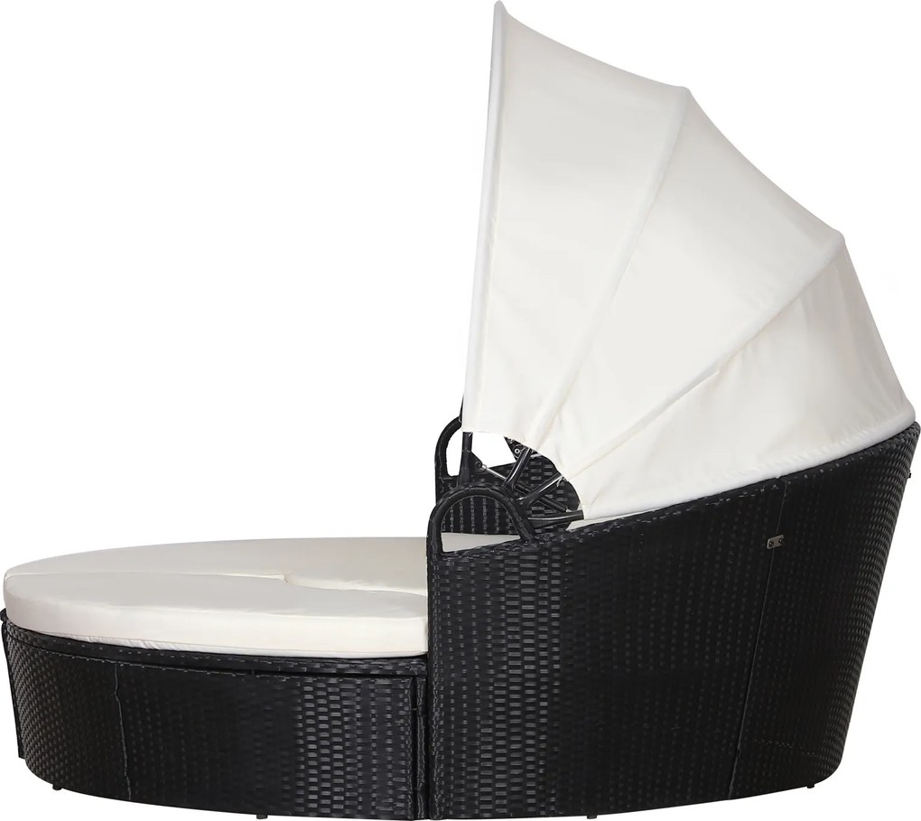 Rattanowa wyspa z daszkiem przeciwsłonecznym Stół krzesła Metalowe poduszki Kremowy komplet | Aosom PL