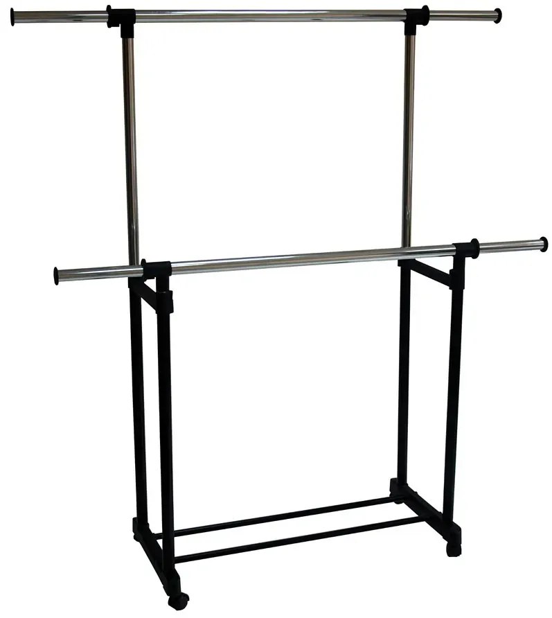 Podwójny regulowany czarny wieszak na kółkach T7-E05