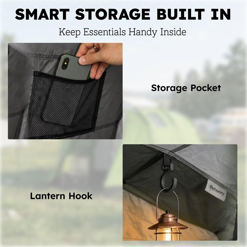 Outsunny Namiot campingowy dla 2 osób, wodoodporny 3000 mm i wiatroodporny, namiot kopułowy z 2 drzwiami, 2 oknami z siatką, 2 bocznymi oknami, torbą transportową | Aosom PL