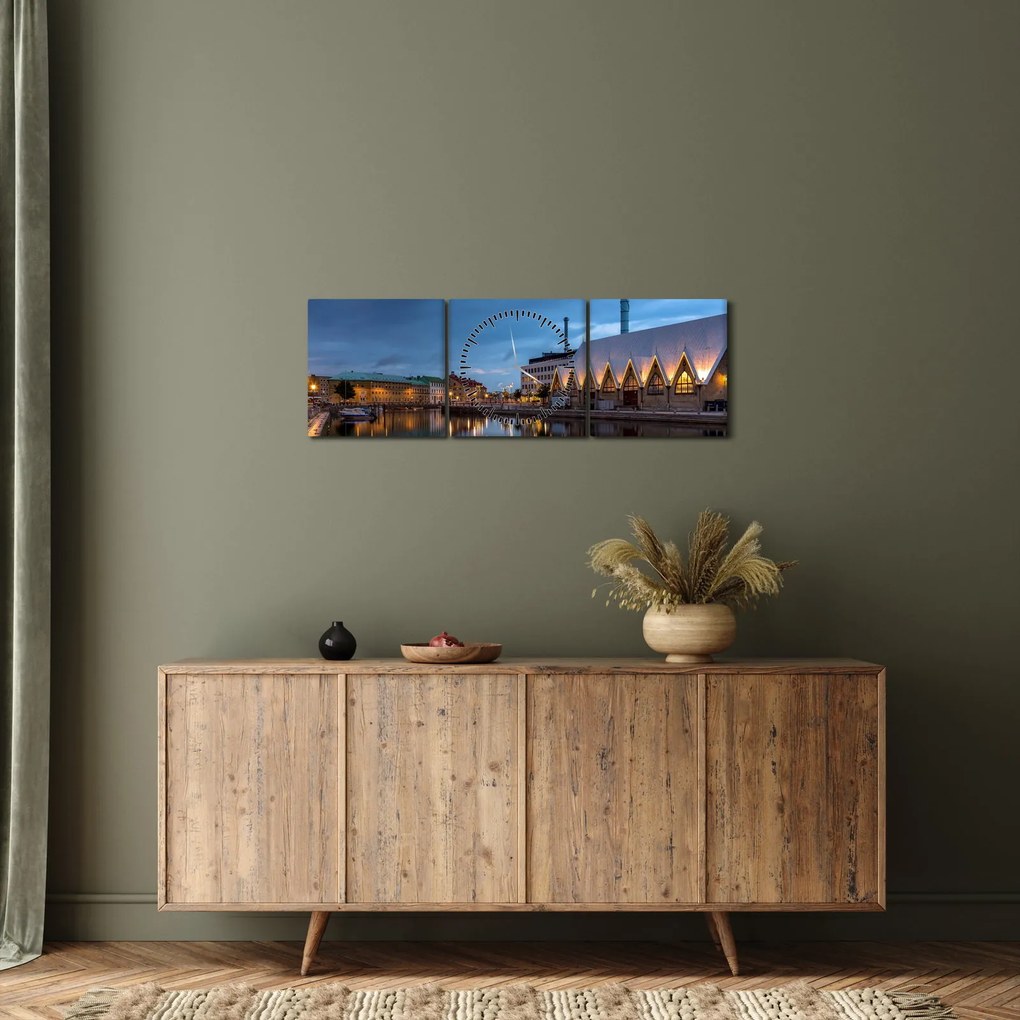 Obraz kanału wodnego - Göteborg (z zegarem) (90x30 cm)