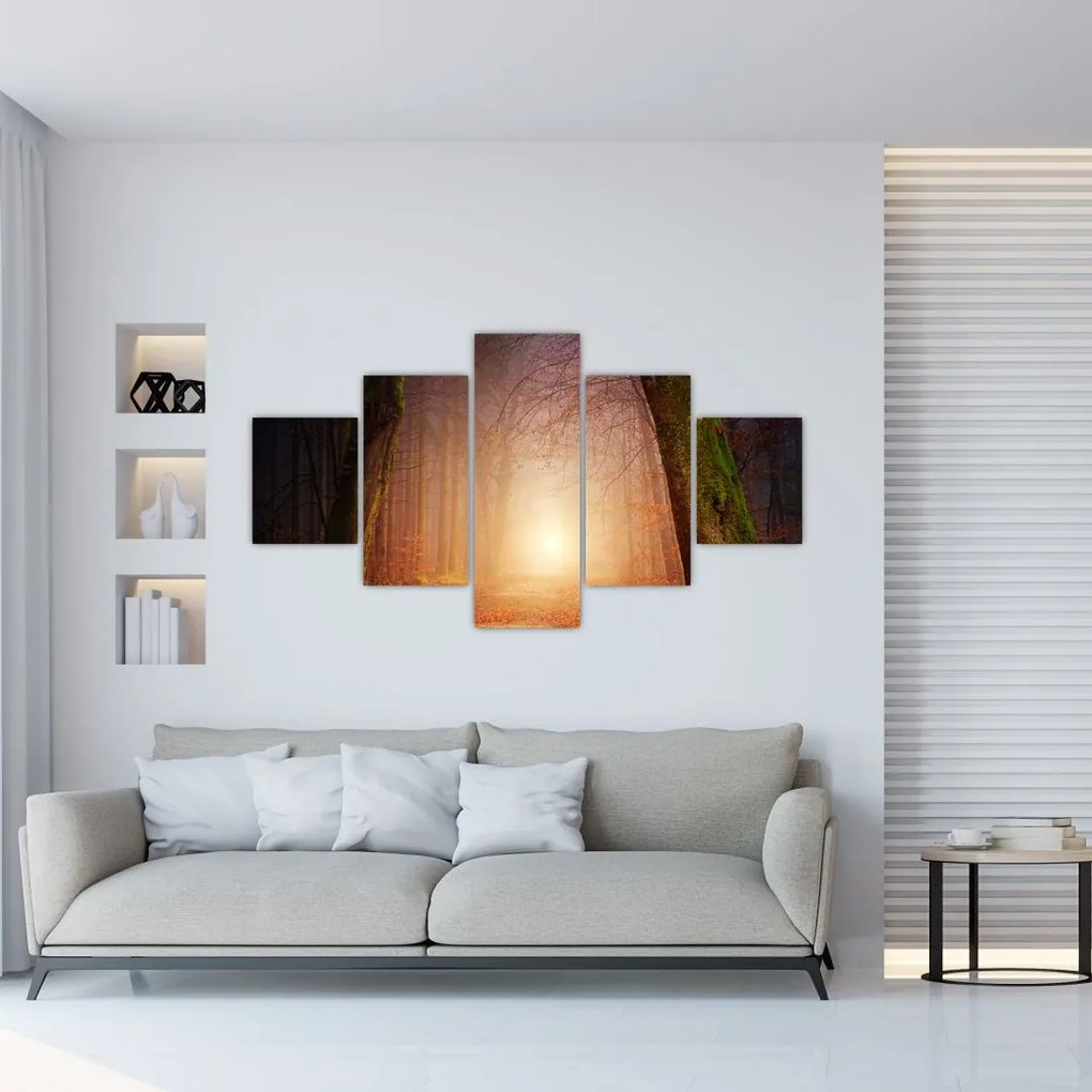 Obraz jesiennego lasu we mgle (125x70 cm)