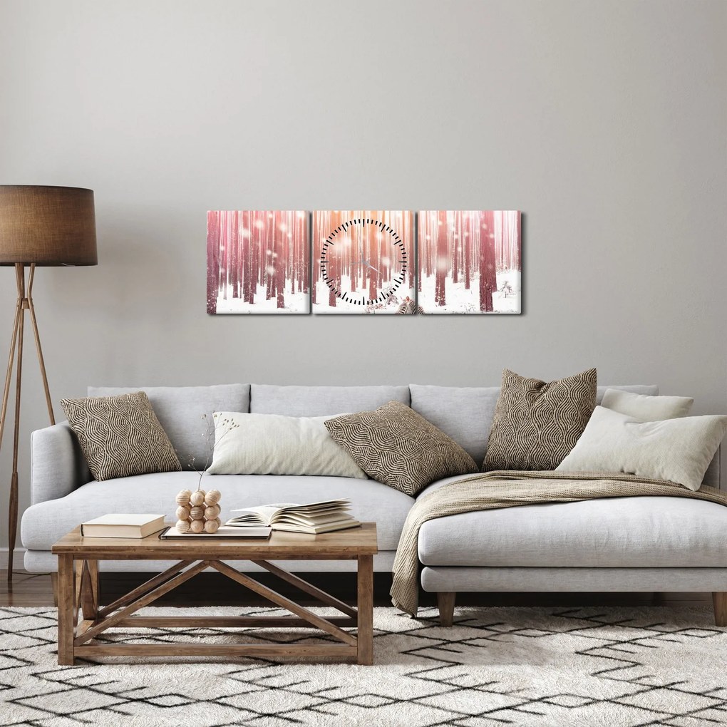 Obraz - Zebra w śnieżnym lesie (z zegarem) (90x30 cm)