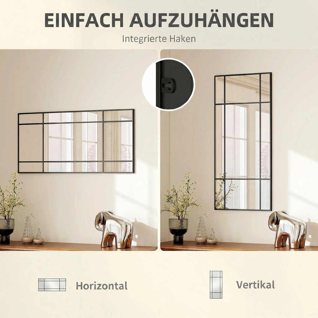 HOMCOM Lustro ścienne, dekoracyjne lustro z metalową ramą, czarne paski, wielowarstwowe szkło, 50B x 2T x 110H cm | Aosom PL