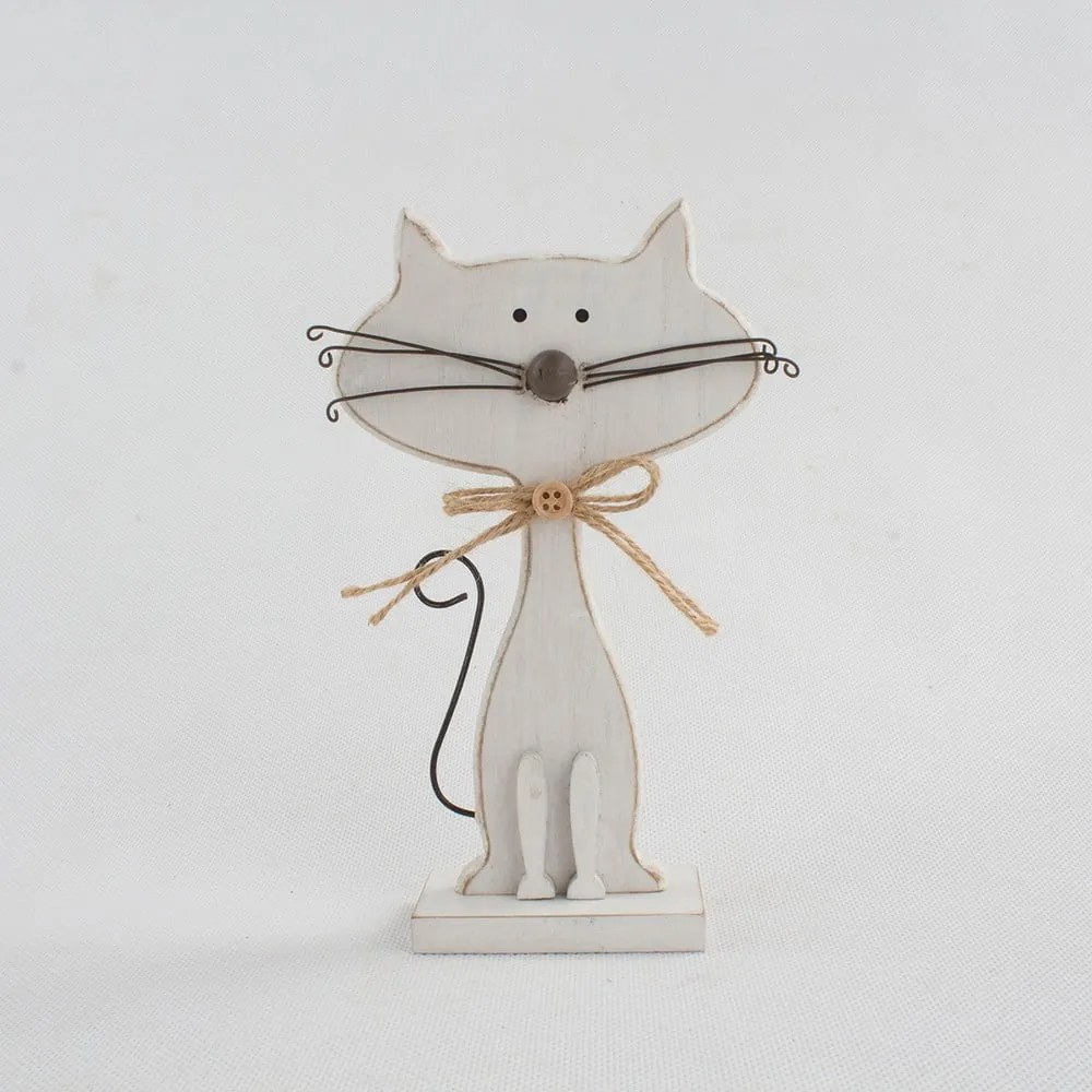 Biała dekoracja drewniana w kształcie kota Dakls Cats, wys. 18 cm