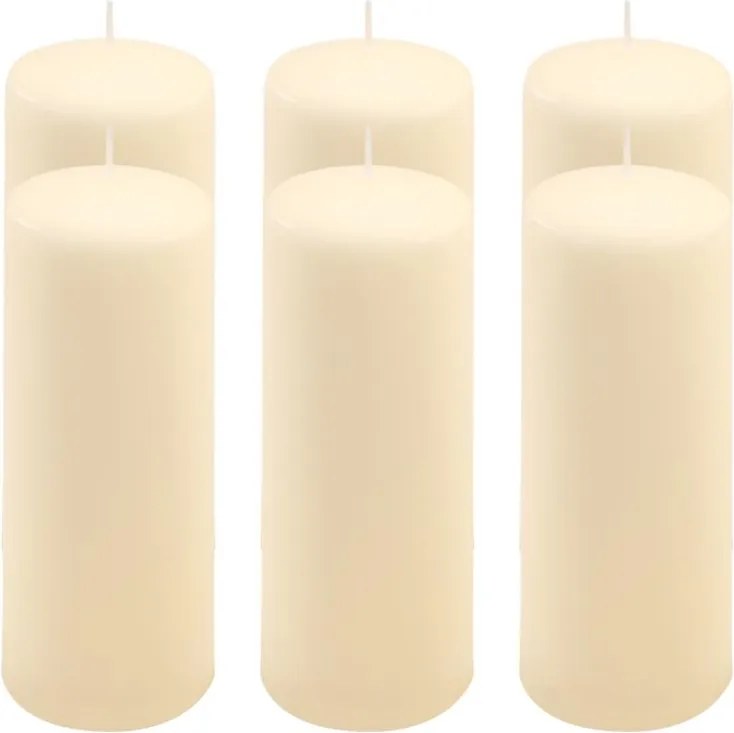 Zestaw świec słupkowych, 20 cm, Ø 7,5 cm, kremowy, 6 sztuk.