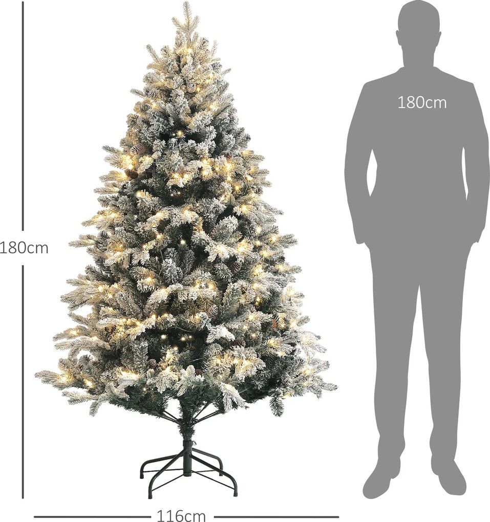 HOMCOM Sztuczna Choinka, 180 cm, LED, z efektem śniegu, ognioodporna, metalowa podstawa | Aosom PL