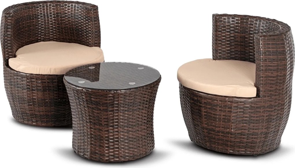 Zestaw mebli balkonowych technorattan Calimera składany - 2 fotele i stolik, brązowy