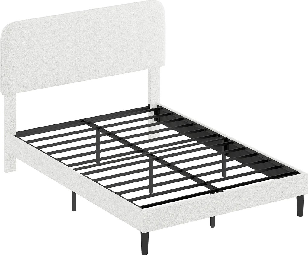 HOMCOM Rama łóżka jednoosobowego z zagłówkiem obitym Teddy-Fleece, metalowa rama łóżka, łatwy montaż, biały | Aosom PL