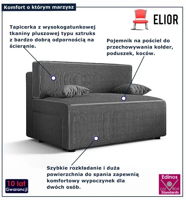 Ciemnoszara sztruksowa sofa rozkładana T7-A38