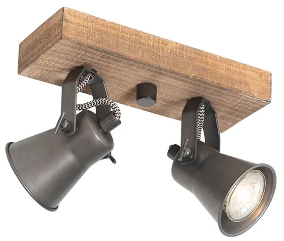 Rustykalny reflektor czarny z drewnem 2-światła regulowany - Jelle