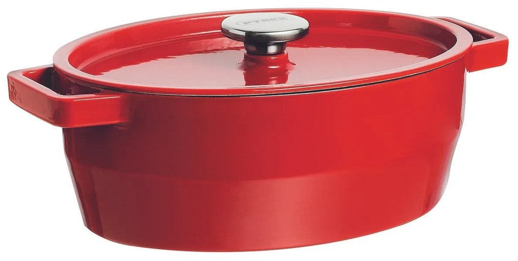 Pyrex Naczynie żeliwne z pokrywką 4 l, 29 x 21 cm,czerwone, 4 l