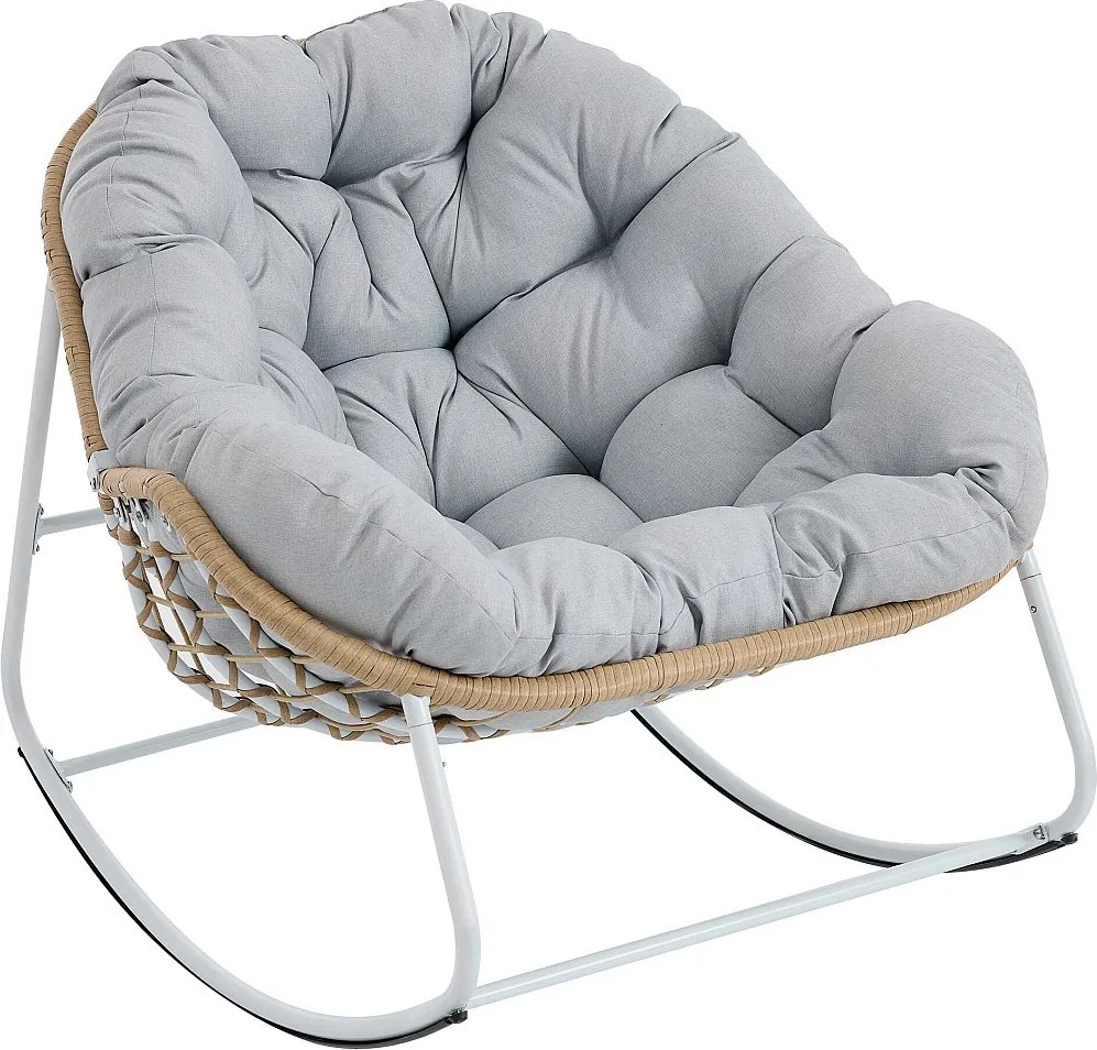 Fotel ogrodowy na biegunach ze stali – jasny naturalny z poduszką antracytową – ZAMY od MYLI