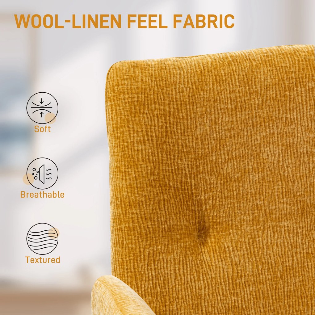 HOMCOM Tapicerowany fotel, fotel dekoracyjny, nowoczesny design, obrotowy, do 120 kg, żółty