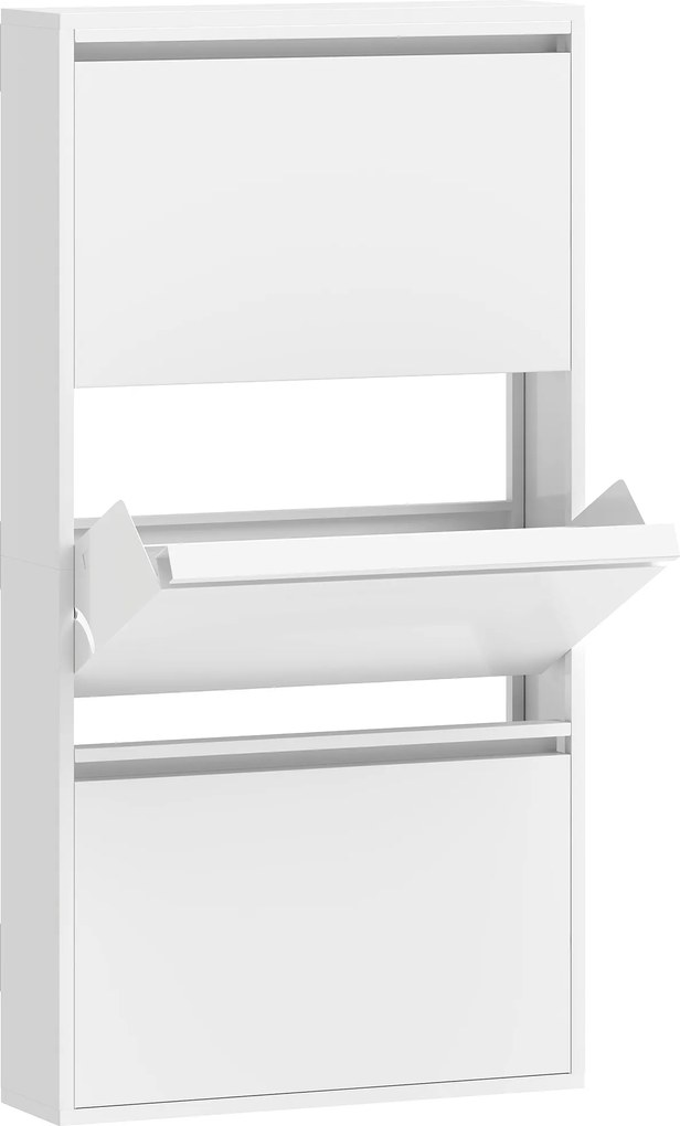 HOMCOM Metalowa szafka na buty z 3 uchylnymi półkami, wąska szafka na buty montowana na ścianie, na 6 par butów, biała | Aosom PL