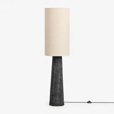 Lampa Podłogowa Loana Z Lnu I Włókna Szklanego Czarna - Sklum