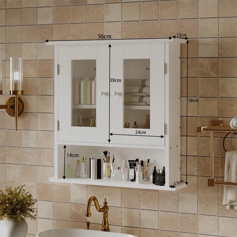 Szafka łazienkowa wisząca biała 2 drzwiowa szklana ścienna loft półki 58 cm