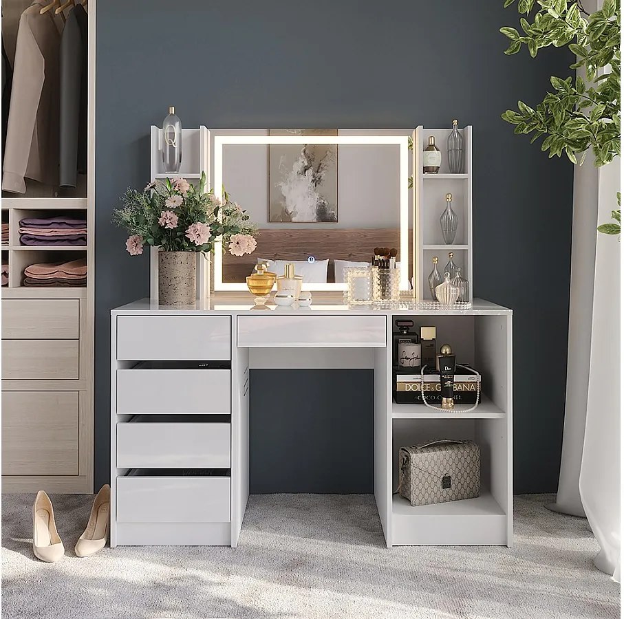 Stół toaletowy biały/biały wysoki połysk 128.2x50.1x76 sherry