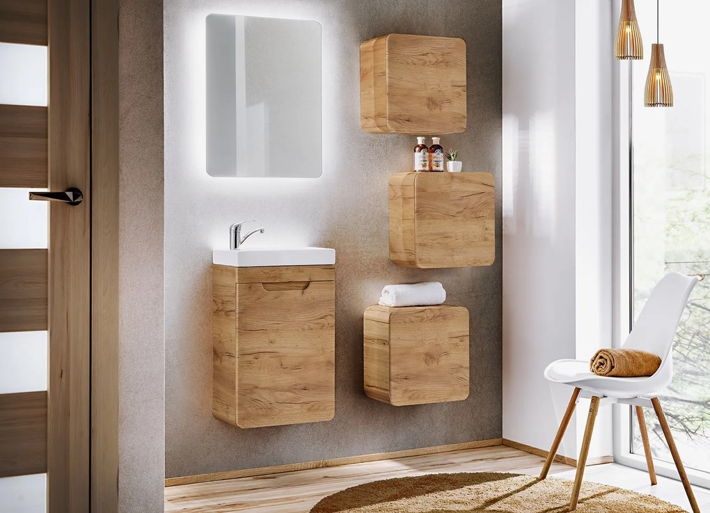 Mała szafka do łazienki pomocnicza Qubik Aruba 831 FSC, dąb craft złoty