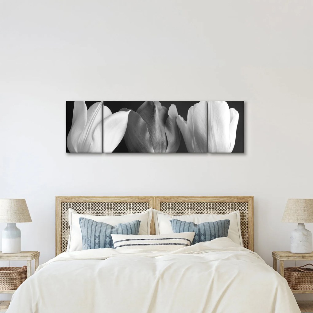 Obraz - Czarno - białe kwiaty tulipanów (170x50 cm)