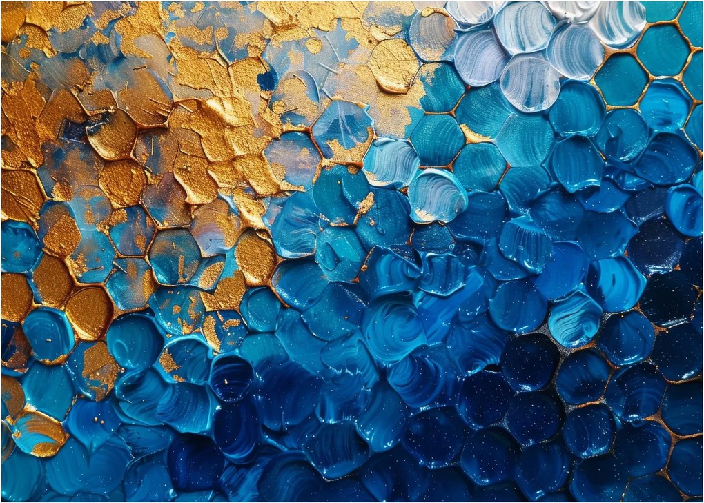Obraz na szkle - Niebiesko-złoty obraz (70x50 cm)
