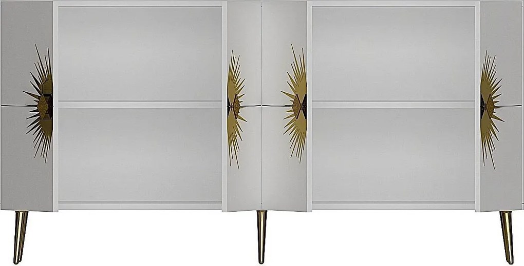 Komoda – 150 cm – Biało-złota – Płyta wiórowa pokryta melaminą