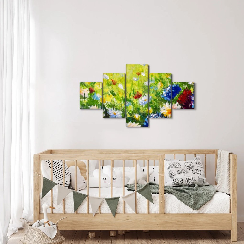 Obraz kwitnącej łąki, obraz olejny (125x70 cm)