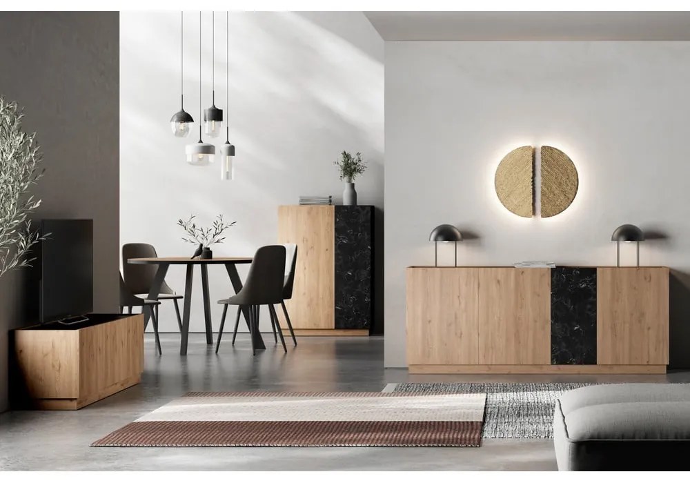 Czarno-naturalna szafka pod TV w dekorze dębu 160x48 cm Dione – Marckeric