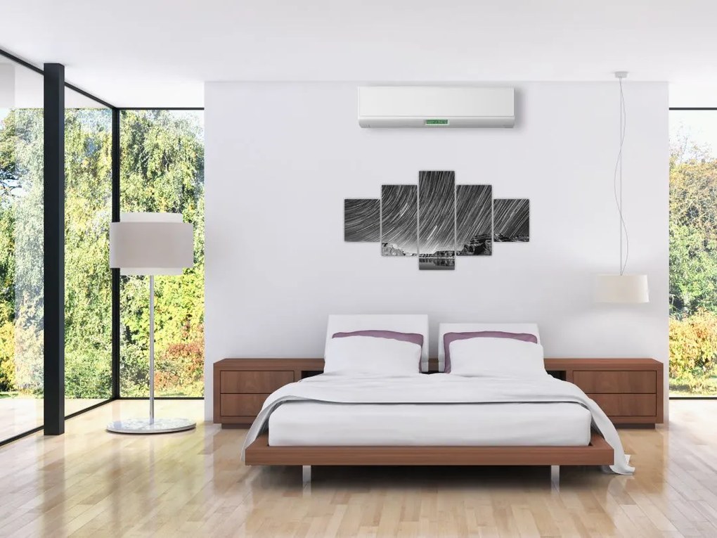 Czarno - biały obraz gwiaździstego nieba (125x70 cm)