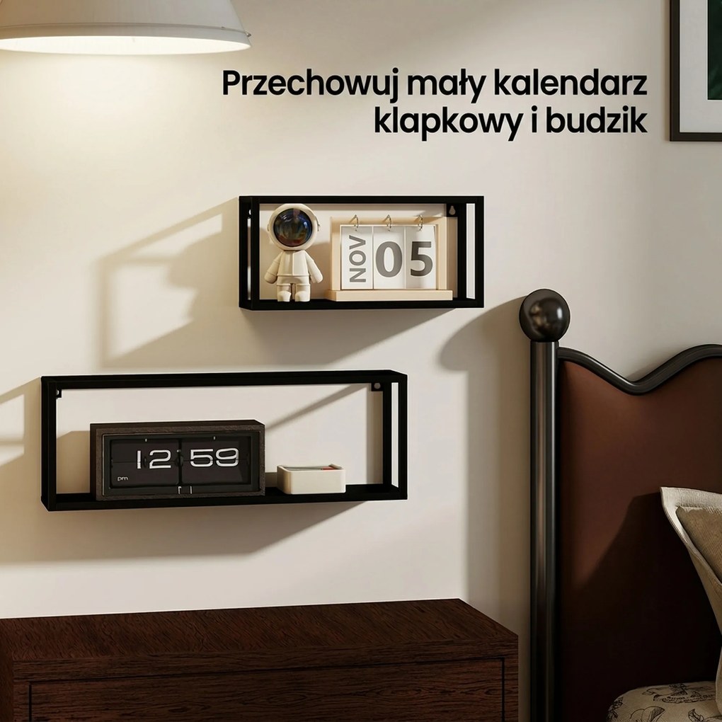 HOMCOM Zestaw 2 półek ściennych, udźwig 15 kg, do montażu na ścianie, stal, czarny