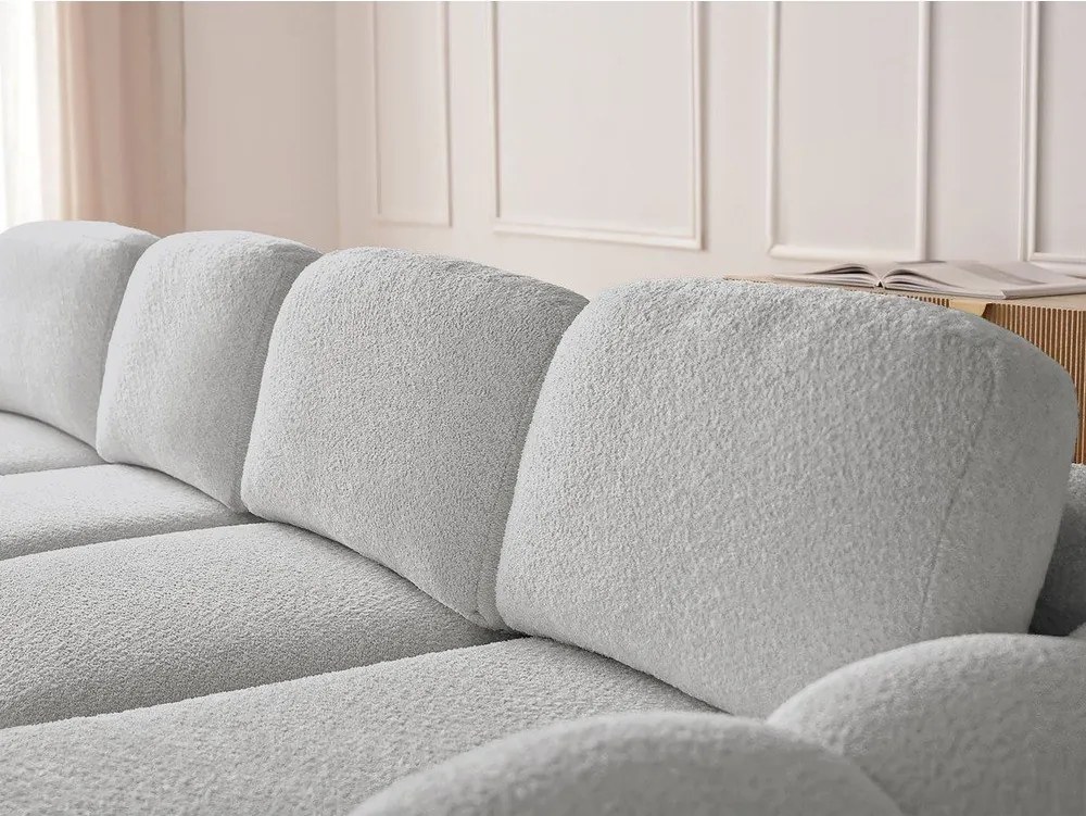 Jasnoszary rozkładany/ze schowkiem narożnik z materiału bouclé (prawostronny/z szezlongiem) Montaigne – Bobochic Paris