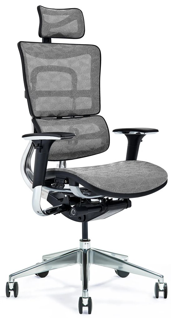Wysokiej klasy fotel biurowy ergonomiczny ERGO 800-M, tapicerowany tkaniną mesh o jodełkowym splocie, kolory czarny, granatowy, szary. Fotel jest wyposażony w nowoczesne funkcje.