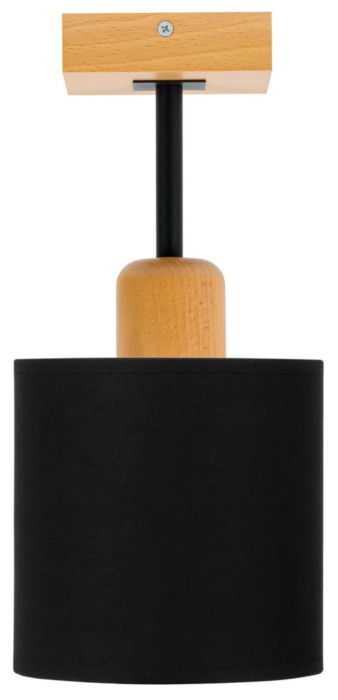 Czarna lampa sufitowa, jednopunktowy spot CL-DSC10x10BU-SC z drewna E2