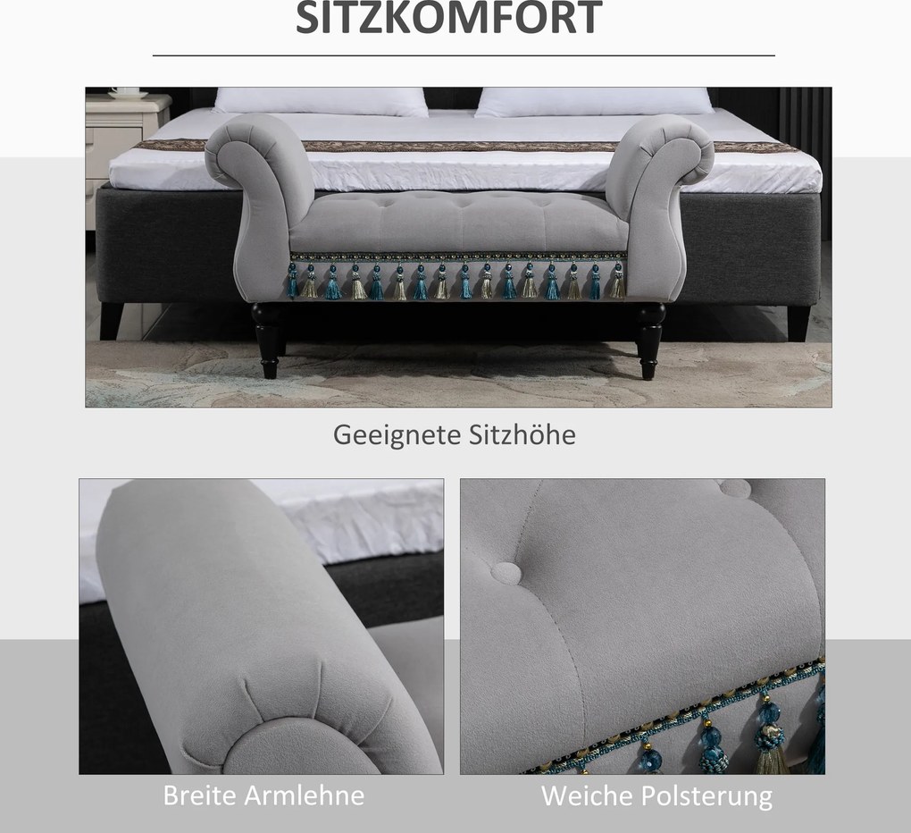 HOMCOM Luksusowa ławka tapicerowana otomana drewno kauczukowe poliester kolor szara