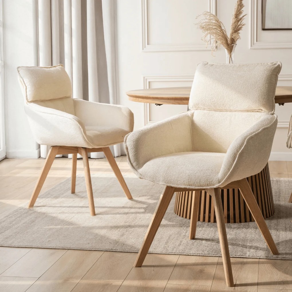 Krzesło Tapicerowane Obrotowe DIAS Kremowe Nowoczesne Boucle