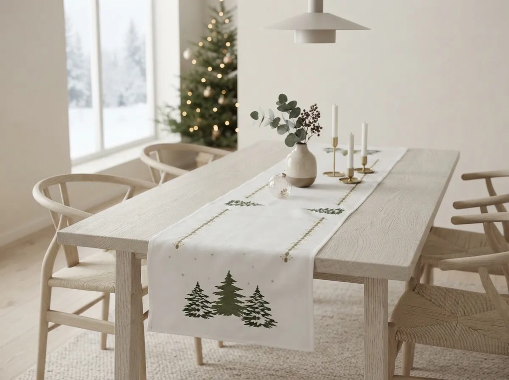 Świąteczny bieżnik na stół EVERGREEN CHARM 40x140 cm, biały