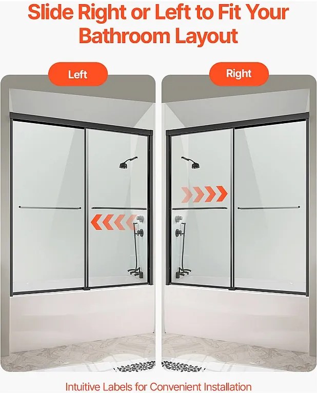 Drzwi Prysznicowe SucceBuy, Drzwi Do Wanny Pół-bezramienne, 127-152 cm S x 152 cm W, Czarne Na Łazienkę