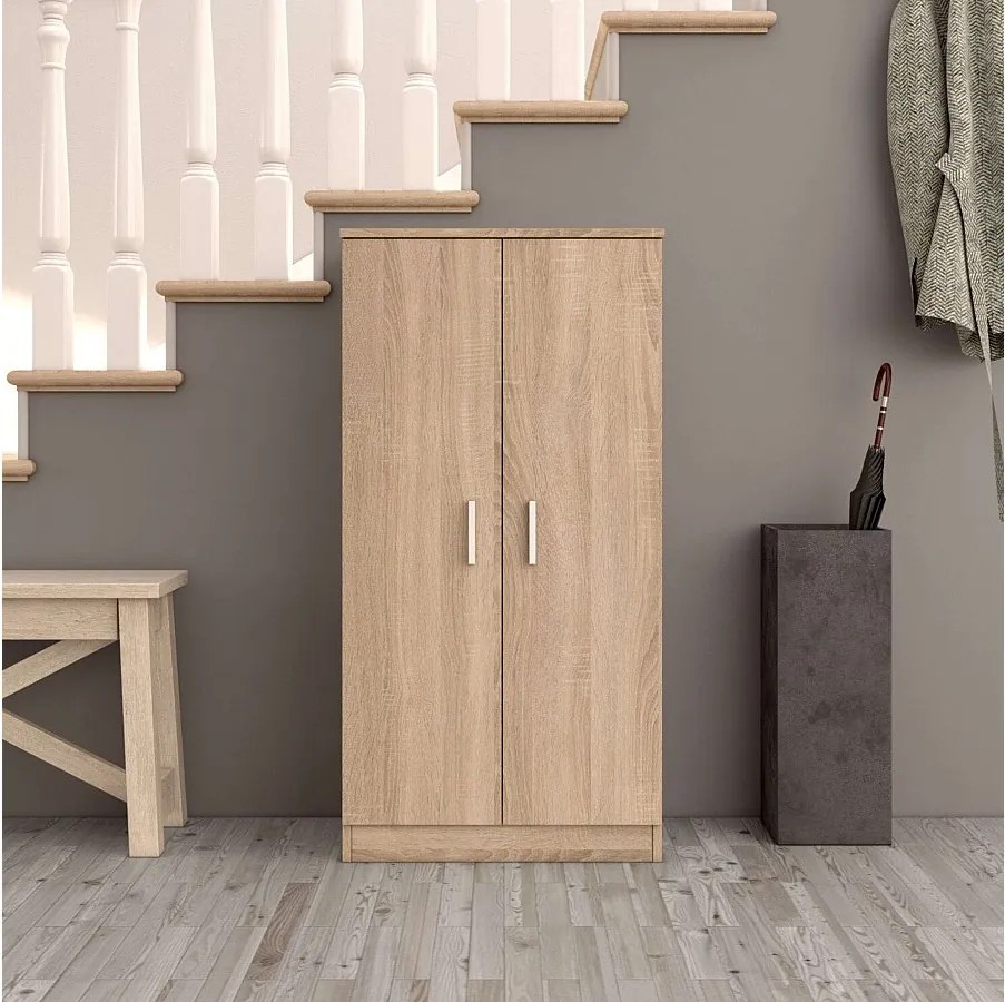 Szafka na buty 2-drzwiowa na 30 par, 6 półek, jasny dąb lub biały, wys. 108 cm, praktyczne przechowywanie w przedpokoju