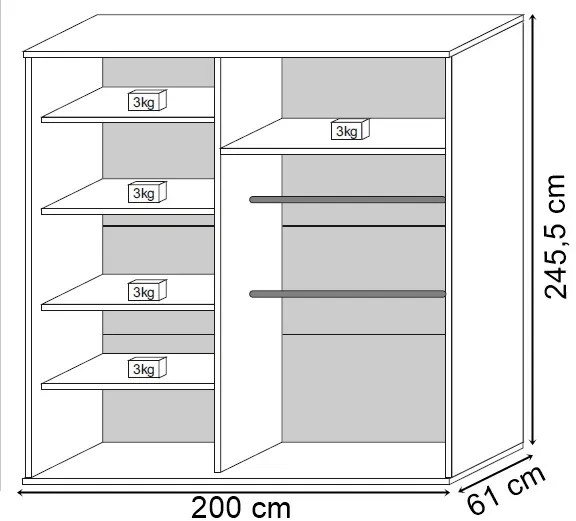 Przesuwna szafa z lustrzanym frontem 200 cm - Estori 4X